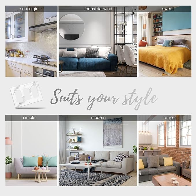 Marble Grey Wall Plate Decorative Light Switch Cover 3-Gang Triple Rocker Faceplate for Bathroom Farmhouse Bedroom Kitchen White