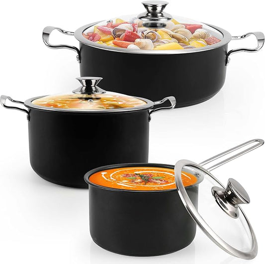 Induction Pots and Pans, Stainless Steel cookeware set 6pcs With Lid, Induction Cookware For Oven & Dishwasher Safe