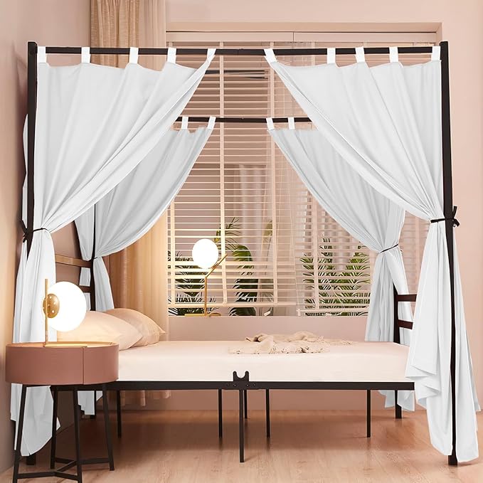 Akiky Canopy Bed Curtains 4 Corner Bed Canopies White Canopy Curtains Panel 8 Drapery Panel Curtain for All Bed Sizes