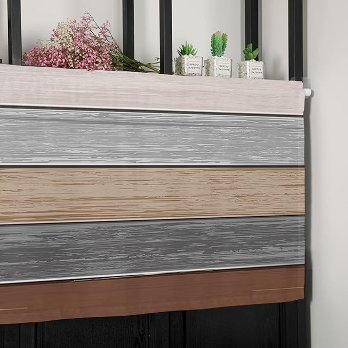 Farmhouse Fall Kitchen Curtains Valances for Windows ,Brown Grey Rod Pocket Country Window Treatment for Kitchen /Living Room/Bedroom/ Bathroom,60" X 18" -1 Panel, Retro Rustic Barn Wood Texture