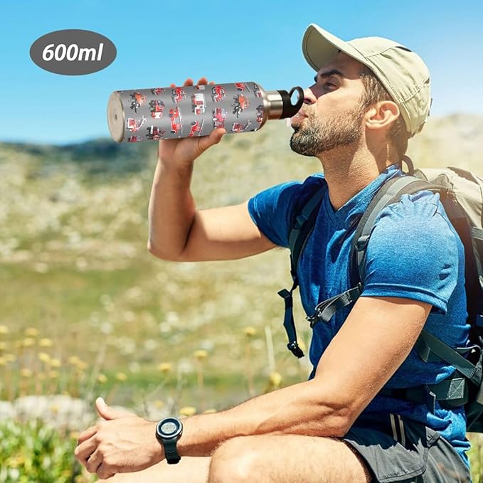 Fire Truck Stainless Steel Water Bottle with Straw Lid - 20 Oz Sports Insulated Water Bottle Thermos for Sport Gym Outdoor Travel School