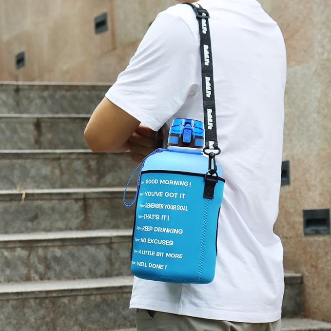 QuiFit 1 Gallon Water Bottle - 128 oz Water Bottle with Times to drink - BPA Free Motivational Water Bottle with Infuser - Large Water Bottle - Sports Water Bottle 1 Gallon in Gym