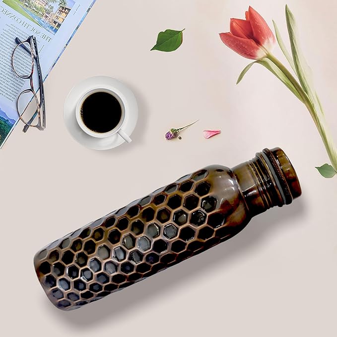 Ayurvedic Drinking Copper Water Bottle for Sports, Travel, Yoga & Everyday Use, Water Bottle for Gym, Office, Hiking, Outdoor Capacity 32 Oz (Design 4, 32 Oz)