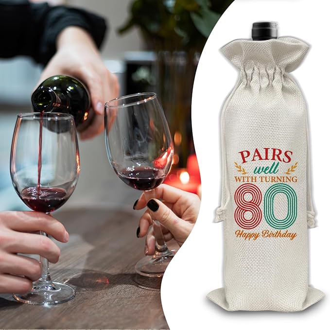 80th Birthday Gifts Wine Bag Congratulations Gifts for Women Men Parents Mom Dad Anniversary 1944 Birthday Wine Gift Bag