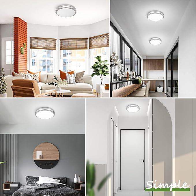 4-Pack 12 Inch Dimmable LED Ceiling Lights, 36W 2700K/3000K/4000K/5000K/6500K Adjusted Flush Mount Ceiling Light, 3200LM Super Bright Brushed Nickel Lighting Lamp Fixture for Bedroom Bathroom Dining