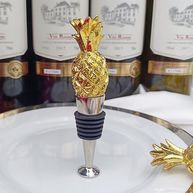 Pineapple Wine Bottle Stopper, Reusable Zinc-Alloy Storage wine Stoppers ,Beautiful Golden Decoration wine Gift for Home Decoration, Wedding, Beach Themed Event Favor
