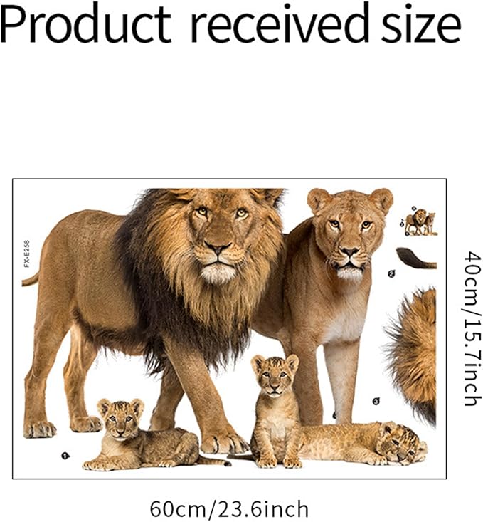 Lion Wall Decals, Vinyl Removable 3D Stickers for Bedroom Nursery Decor - Peel and Stick Cute Baby Girl Boy Toddler Kids Room Art Decoration, Woodland Forest Safari Jungle Mural Waterproof