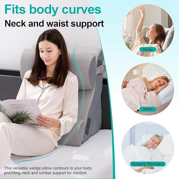 4PCS Bed Wedge Pillow for Sleeping or Back Pain Relief, Post Surgery Memory Foam Orthopedic Wedge Pillows for Back, Leg and Knee Support, Adjustable Bed Pillow