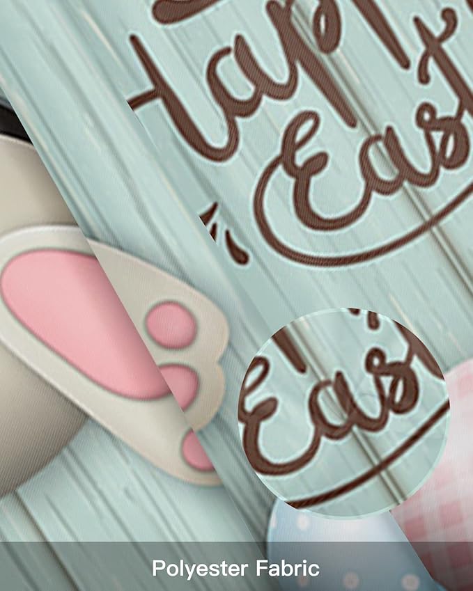 Happy Easter Valances Kitchen Curtains for Windows, Easter Bunny Tails Eggs Rabbit Spring Decor Rod Pocket Valances Blue Farmhouse Wood Short Curtains for Bedroom/Living Room,54" X 18" -1 Panel