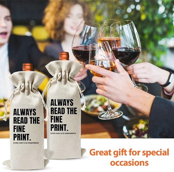Grandparents Gifts Wine Bag,Baby Announcement Wine Gift Bags Gift For New Grandpa Grandma Grandparents Aunt Uncle, Baby Announcement Cotton Burlap Wine Bag