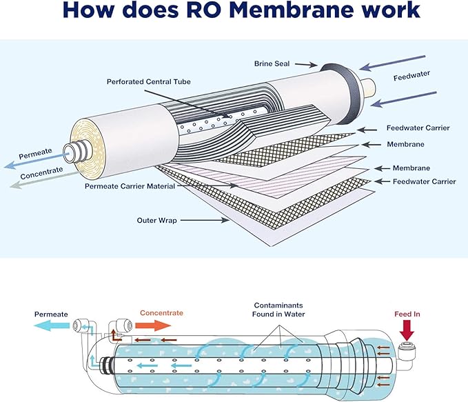 75 GPD RO Membrane with Housing Set, Reverse Osmosis Membrane and 1812/2012 Housing Replacement with Wrench Quick Fittings Check Valve (4 Pack)