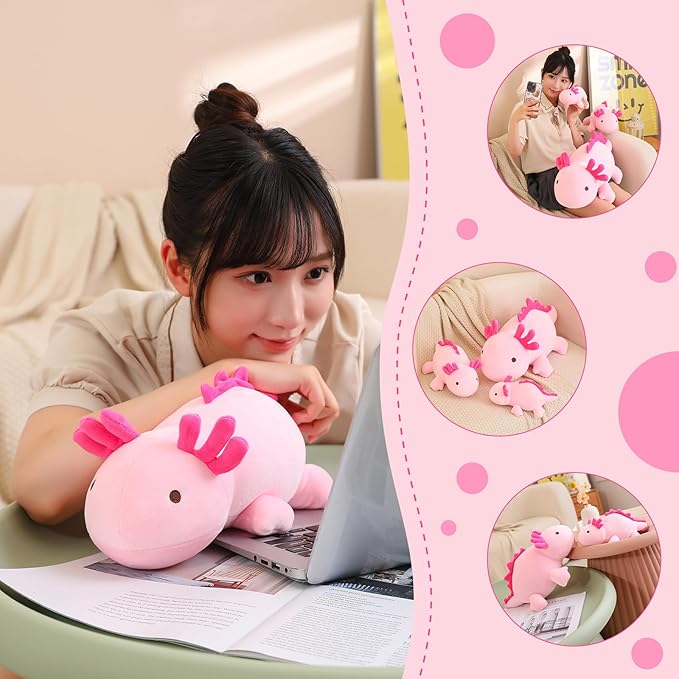 SQEQE Weighted Axolotl Plush Toy, Pink Axolotl Stuffed Animals Cute Axolotl Plush Pillow, Cute Weighted Stuffed Animals Gifts for Girls & Boys Age 3-12 (23.6" | 3.5 lbs, Pink Axolotl)