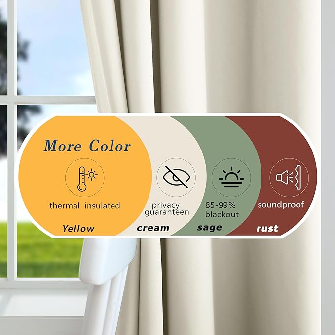 Mrs.Naturall Extra Long Curtains Drapes 108 Inches Long 2 Panels Set,Room Darkening 60-70% Blackout 9FT 9Ft Tall Curtains for Living Room,Cream Beige