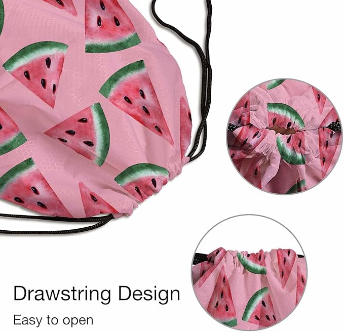 Watermeln Drawstring Backpack Fresh Fruits Slice Seamless Pattern Pink Background for Swim Bag for Beach Swim Swimming Pool Drawstring Bags
