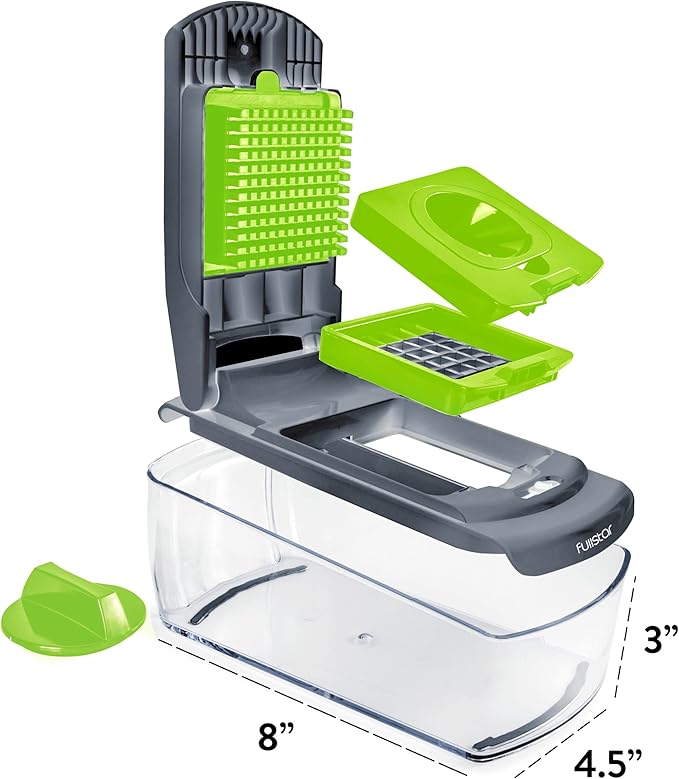 Fullstar Vegetable Chopper - Food Chopper - Onion Chopper - Vegetable Slicer & Spiralizer - Veggie Chopper with Container - Kitchen Gadgets - Home Essentials - Kitchen Accessories (4 in 1, Gray/Green)