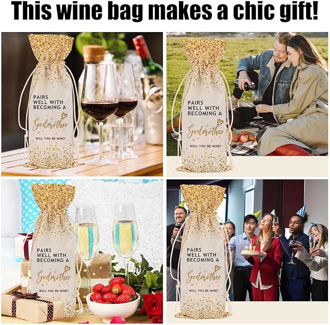 Godmother Gift Godmother Proposal Gift Wine Bag Godparents Gift Will You Be My Godmother for Baptism Women Lady Bestie Sister Friend Congratulations Wine Bags