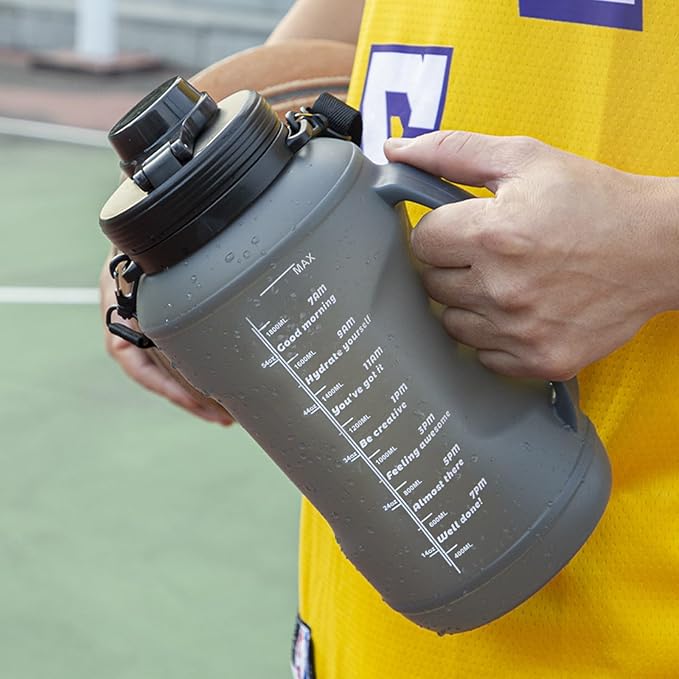 Collapsible Water Bottles, Foldable Water Bottle 67.6oz/2L, Portable Sports Water Bottle, Reusable Travel Water Bottle, Motivational Water Bottle, Leak Proof, BPA Free, Straw & Handle (Black)