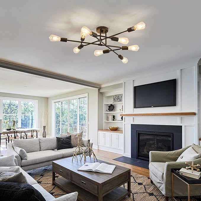 ZGLAOJT Black Semi Flush Mount Ceiling Light Fixture,9 Light Modern Metal Chandelier,Ceiling Light for Kitchen Farmhouse Island Dining Room Bedroom