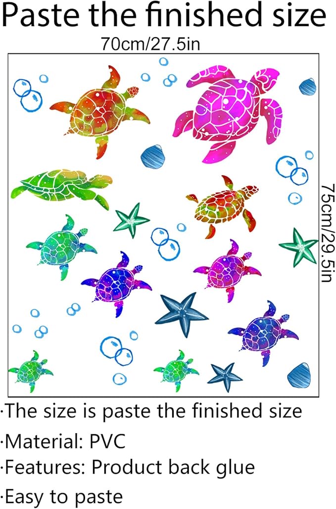 Waterproof Removable Watercolor Turtles Vinyl Wall Decal for Nursery Kidsroom School Classroom Livingroom Bedroom Bathroom Sea Life Sticker in Coastal Ocean Theme