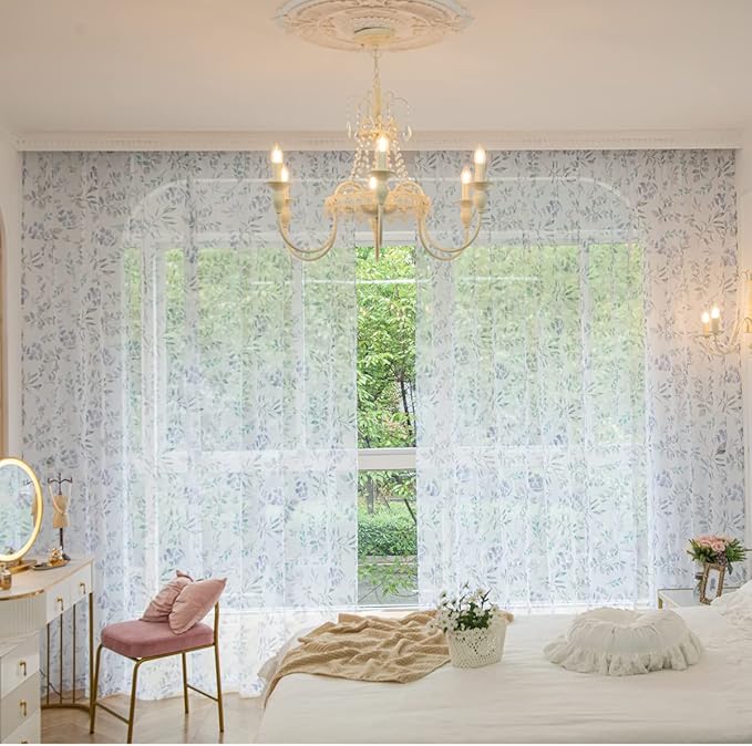 Windows Printing Pattern Sheer White Curtains 72 Inches Length 2 Panels Voile Light Filtering Sheer Curtains Panel Basic Rod Pocket for Bedroom Living Room Children Room Kitchen Yard