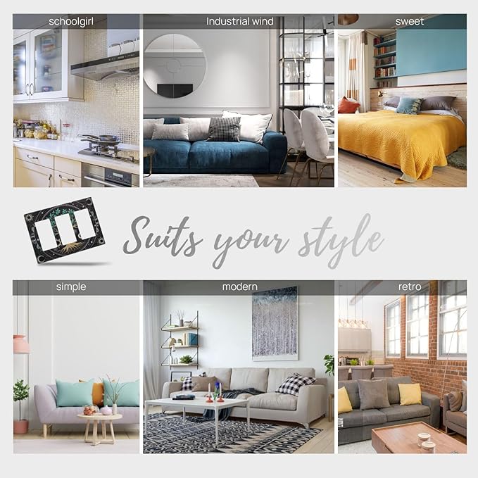 Tree of Life Blackground 3 Gang Rocker Light Switch Plate Hippie Sun Moon Star Triple Decora Outlet Wall Plate Cover Faceplate Decorative Switchcovers GFCI for Bathroom Bedroom Living Room Decorate