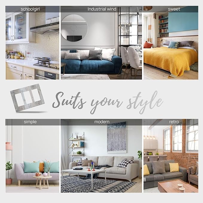 Rustic Grey Wood Shiplap 3 Gang Rocker Light Switch Plate Vintage Country Triple Decora Outlet Wall Plate Cover Faceplate Decorative Switchcovers GFCI for Farmhouse Bathroom Livingroom Bedroom Decor