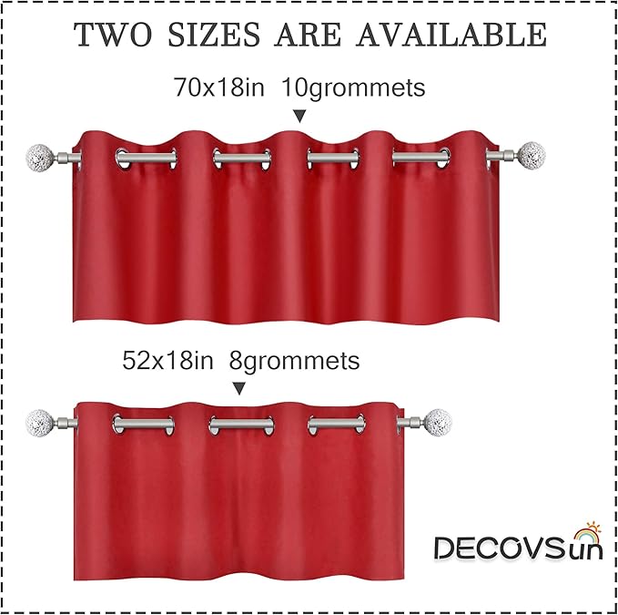 Red Christmas Valance for Kitchen Blackout Grommet Curtain Valance Window Treatment for Living Room Short Straight Drape Valance for Bedroom Kids Room/Basement/Loft 70X18 Inch Long 1 Panel