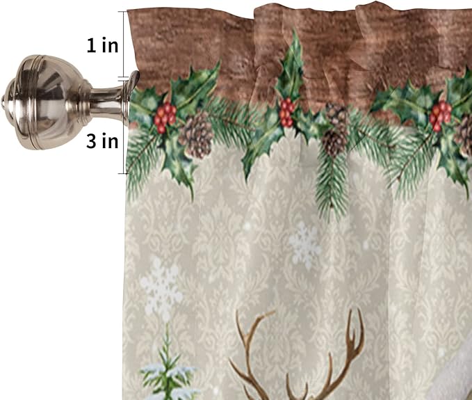 Christmas Kitchen Curtains and Valances Set, Farm Red Truck Window Treatments Tiers Winter Holiday Snowman Semi Sheer Half/Short Curtains for Small Windows Cafe /Living Room/ Bedroom 54x24 in