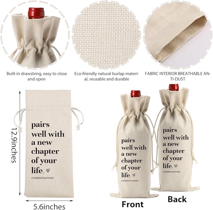 Going Moving Leaving Away Retirement Gifts for Women Friends Coworkers Farewell Gifts Wine Bag Party Decorations New Home Job Beginning Gifts Pairs Well With A New Chapter Wine Bag