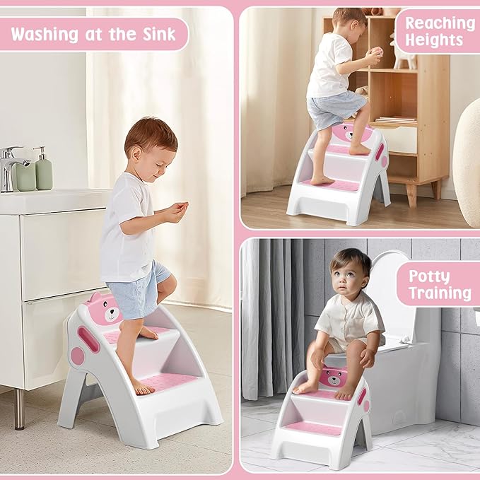 Toddler Step Stool for Bathroom Sink and Potty Training Durable Anti-Slip,Anti-Tip A-Frame,10-Second Assembly, 2-Step Potty Stool with Wide Steps,CPC Certified for Safe and Kids Easy Hand Washing