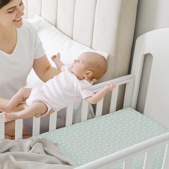 2-Pack Mini Crib Sheets Fitted, Pack and Play Sheets - Organic Cotton Pack N Play Sheets for Pack and Play Mattress, Playard Baby Crib Sheets, Jersey Crib Sheets Neutral for Boys, Girls (Prairie)