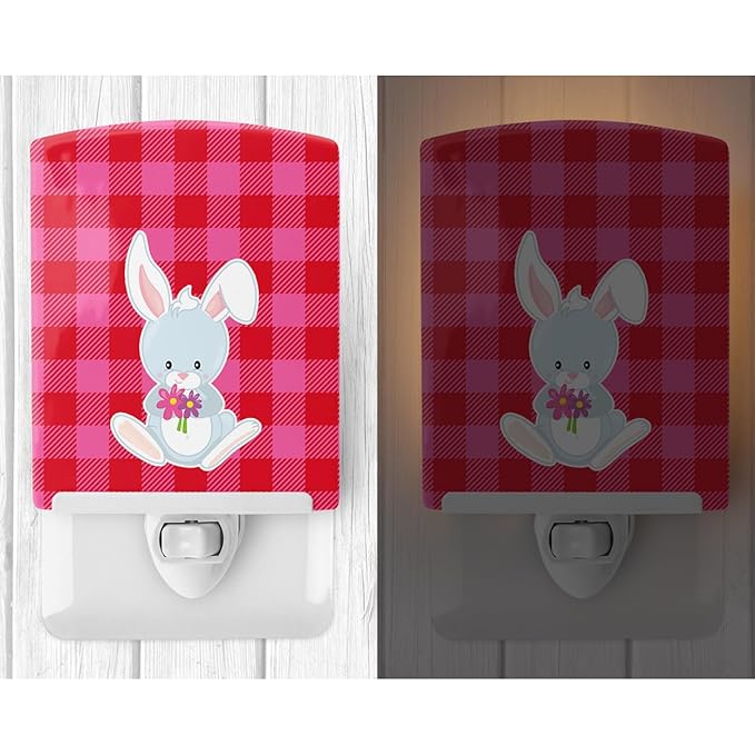 Caroline's Treasures BB9171CNL Bunny Rabbit #2 Ceramic Night Light Compact, UL-Certified, Ideal for Bedroom, Bathroom, Nursery, Hallway, Kitchen, 6x4x3, Multicolor