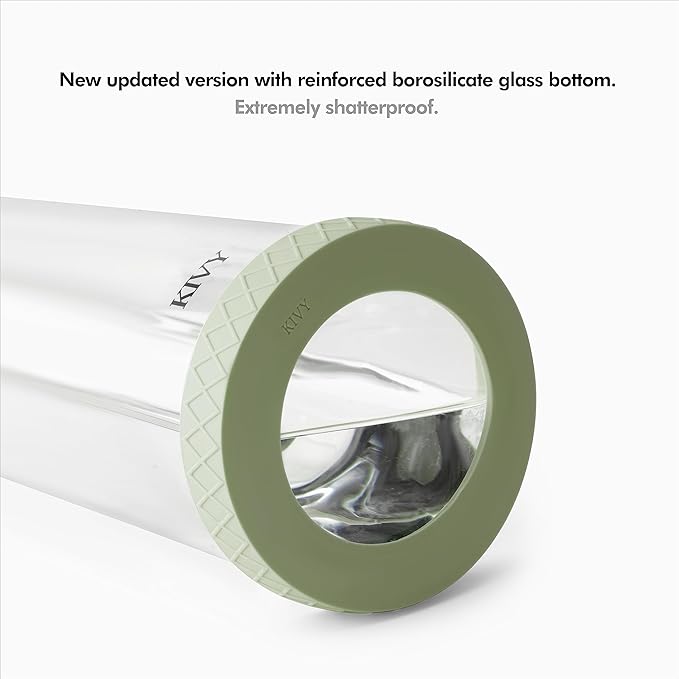 KIVY 32 oz Glass Water Bottle with Silicone Sleeve - BPA free Glass Water Bottles 32 oz - Green water bottles glass bottle clear - Borosilicate glass water bottle 32 oz - Glass drinking bottle