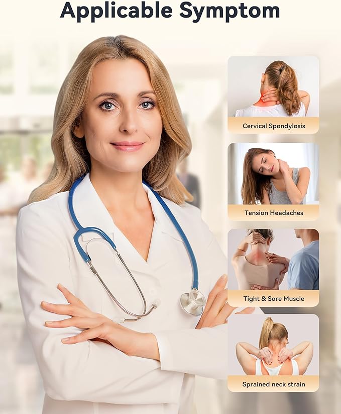 Heated Neck Brace Cervical Collar - Neck Support Brace with Heating Pad, Soft Foam Wraps Keep Vertebrae Stable and Aligned for Relief of Cervical Spine Pressure for Women & Men (L Size) Grey