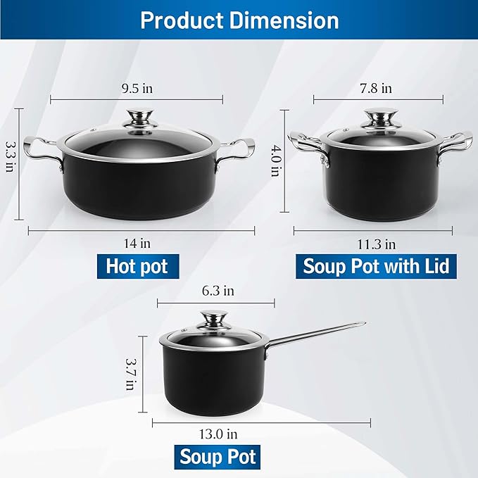 Induction Pots and Pans, Stainless Steel cookeware set 6pcs With Lid, Induction Cookware For Oven & Dishwasher Safe