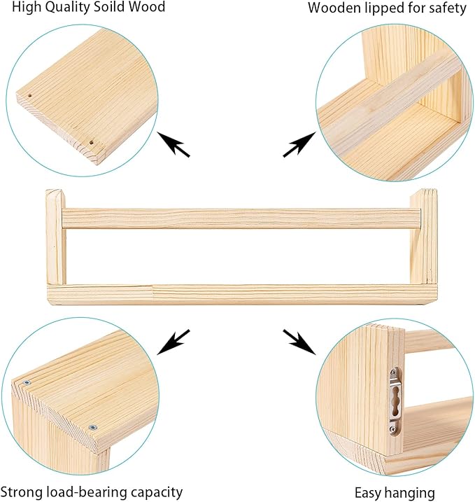 Nursery Floating Shelves for Kids Room, Set of 3 Wall Book Shelves for Kitchen Living Room, Book Shelf Wall Mounted for Baby Kids Bedoom Bathroom (nature, 16inch set 3)