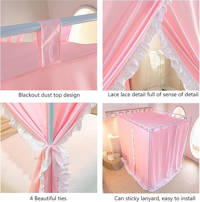 AIKASY Peach Pink Canopy Bed Curtains with Top Ties and Tie Backs for Bedroom Decoration - Queen Size Bed Curtains with Windproof and Lightproof Features