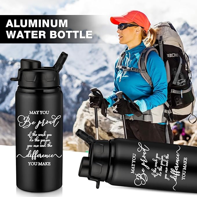 Sunnyray 10 Pcs Employee Appreciation Gift Reusable Aluminum Water Bottle Bulk with Snap Lid May You Be Proud of the Work Thank You Group Team Gift for Coworker Teacher Friend(Black, 17 oz)