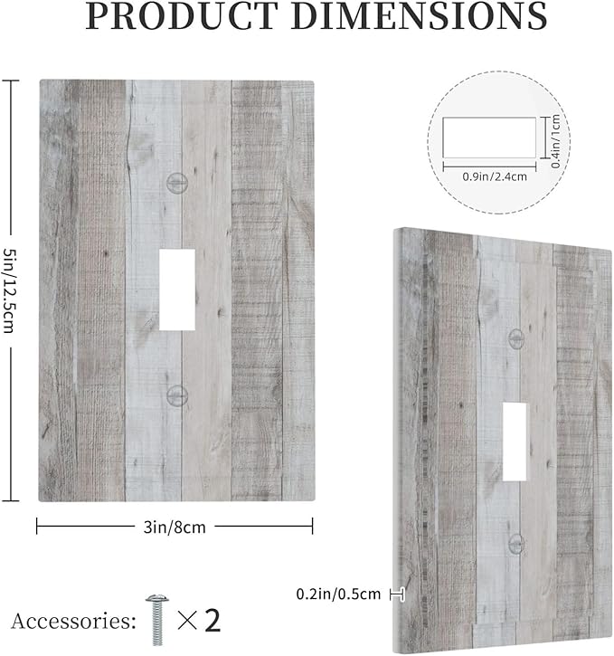 Rustic Grey Wood Shiplap 1 Gang Light Switch Cover Decorative Vintage Country Single Toggle Wall Plate Switchcovers Electrical Switchplate Home Decor for Farmhouse Livingroom Bedroom Kitchen Decor