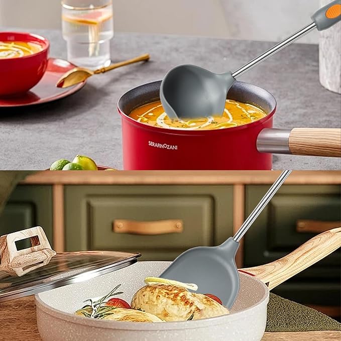 Silicone Kitchen Cooking Utensils Set 6pcs with Stainless steel Handle, Spatula Set Utensil Set, Cooking Utensil Set,Kitchen Tools for Nonstick Cookware