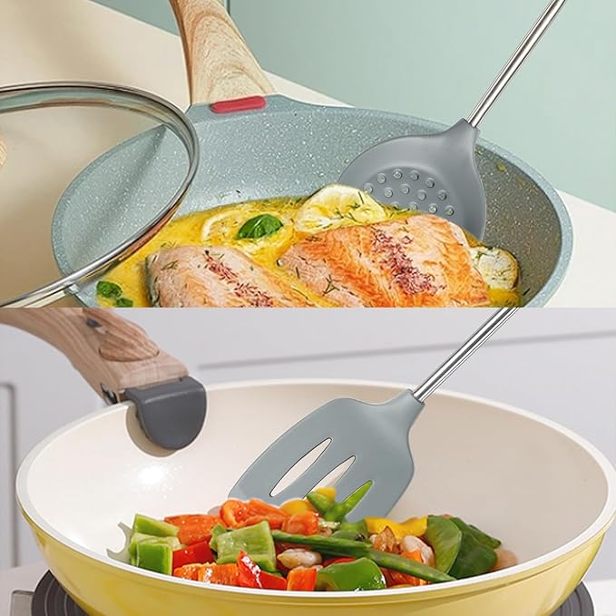 Silicone Kitchen Cooking Utensils Set 6pcs with Stainless steel Handle, Spatula Set Utensil Set, Cooking Utensil Set,Kitchen Tools for Nonstick Cookware