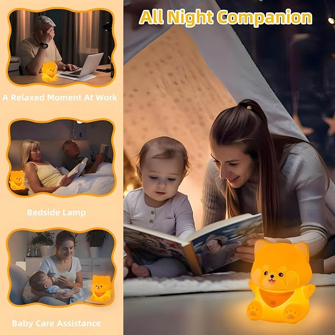 Red Panda Gift, Cute Red Panda Night Light for Kids, Squishy Silicone Lamp with Timer, Rechargeable Dimmable LED Portable Touch Baby Nursery Nightlight, Kawaii Room Decors, Christmas Gifts