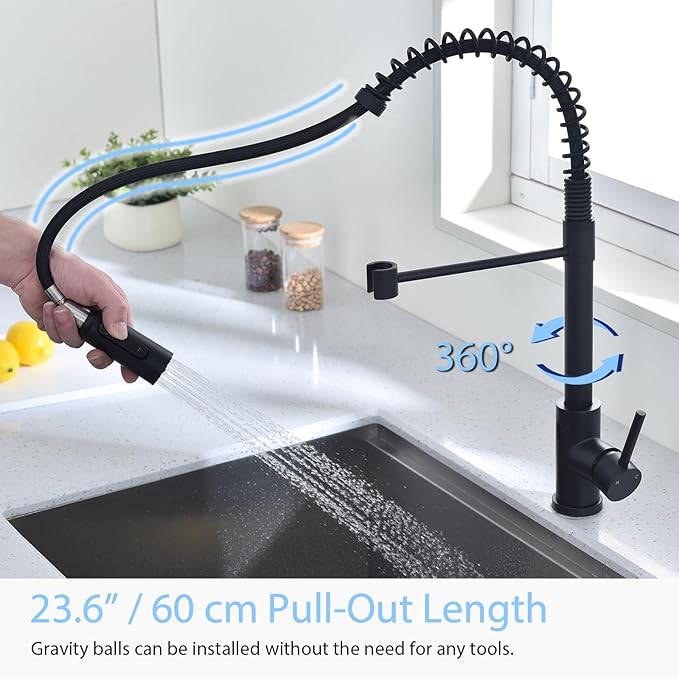 Touchless Kitchen Faucet with Pull Down Sprayer Water Filte 3 Hole Single Handle for Sink Rv Commercial Outdoor Laundry Brass Stainless Steel Material(Black)