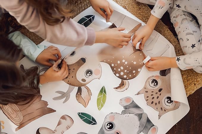 Large Animals Wall Decals for Kids by Lipastick β 177 pcs Woodland Animals Wall Stickers β Forest Animal Wall Decals for Kids Boys Baby Girls β Kids Wall Decals Bear Fox Deer Hare Raccoon Owl XXL Size