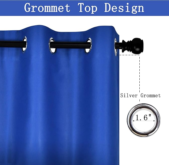 Royal Blue Valances for Windows Solid Grommet Top Blackout Valance for Kitchen Short Straight Drape Valance for Bedroom Boys Room 52X18 1 Panel