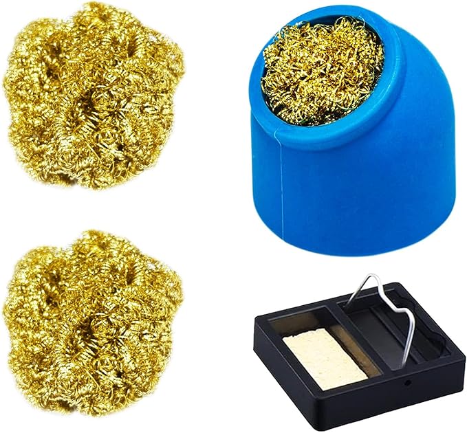 Kaisiking Soldering Brass Sponge Tip Cleaner with Silicone Holder & Soldering Iron Stand Holder Support Station for Cleaning Soldering Irons and Tips