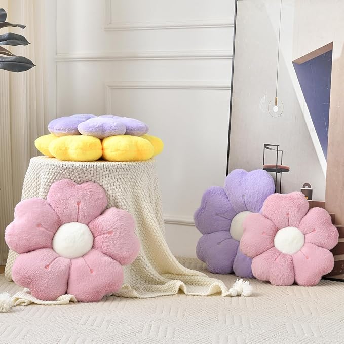 Flower Pillow, Flower Shaped Pillow Decorative Throw Pillows for Bed Couch, Cute Daisy Pillow Dorm Decor Floor Seating Cushion (Light Purple, 19.6 Inches)