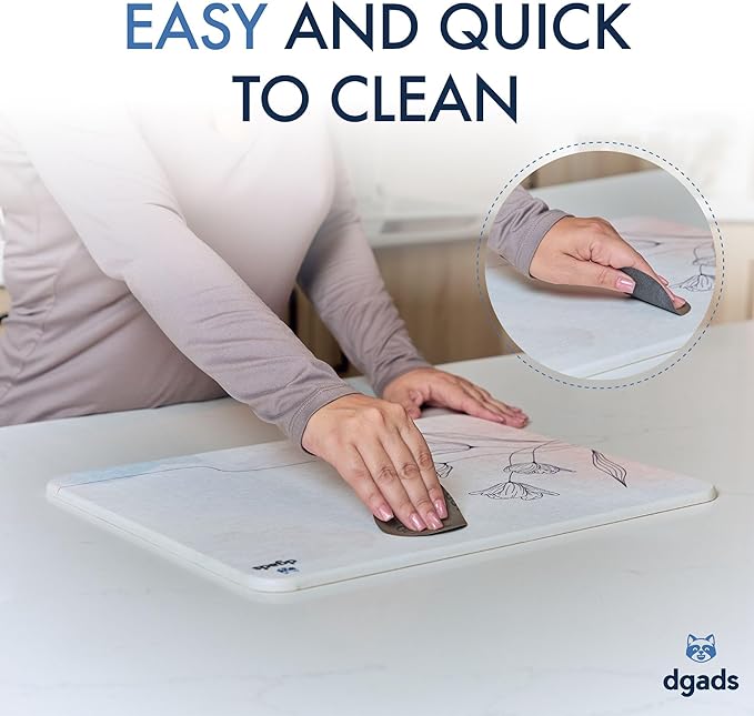 Stone Drying Mat for Kitchen Counter 17.71" x 13.77" with 2 x Absorbent Cup Coasters, Sanding Tool & Non-Slip Pad in Set | Quick Drying | Heat-Resistant | Diatomaceous Earth Instant Drying Dish Mat