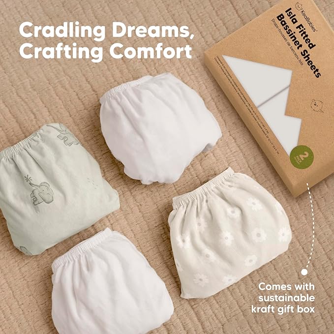 2-Pack Baby Bassinet Sheets Girl, Boy - Viscose Derived from Bamboo Fitted Bassinet Sheets Compatible with Halo Bassinest Swivel Sleeper, Baby Delight,Graco Bedside Bassinet Mattress Sheet(Soft White)