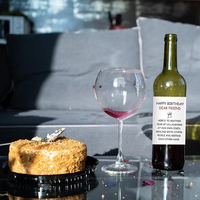 24Pcs Funny Happy Birthday Wine Bottle Labels, Dear Friend Wine Bottle Stickers, Self-adhesive Grape Wine Labels, Suitable For Both Men And Women, Birthday Decoration, Birthday Gift